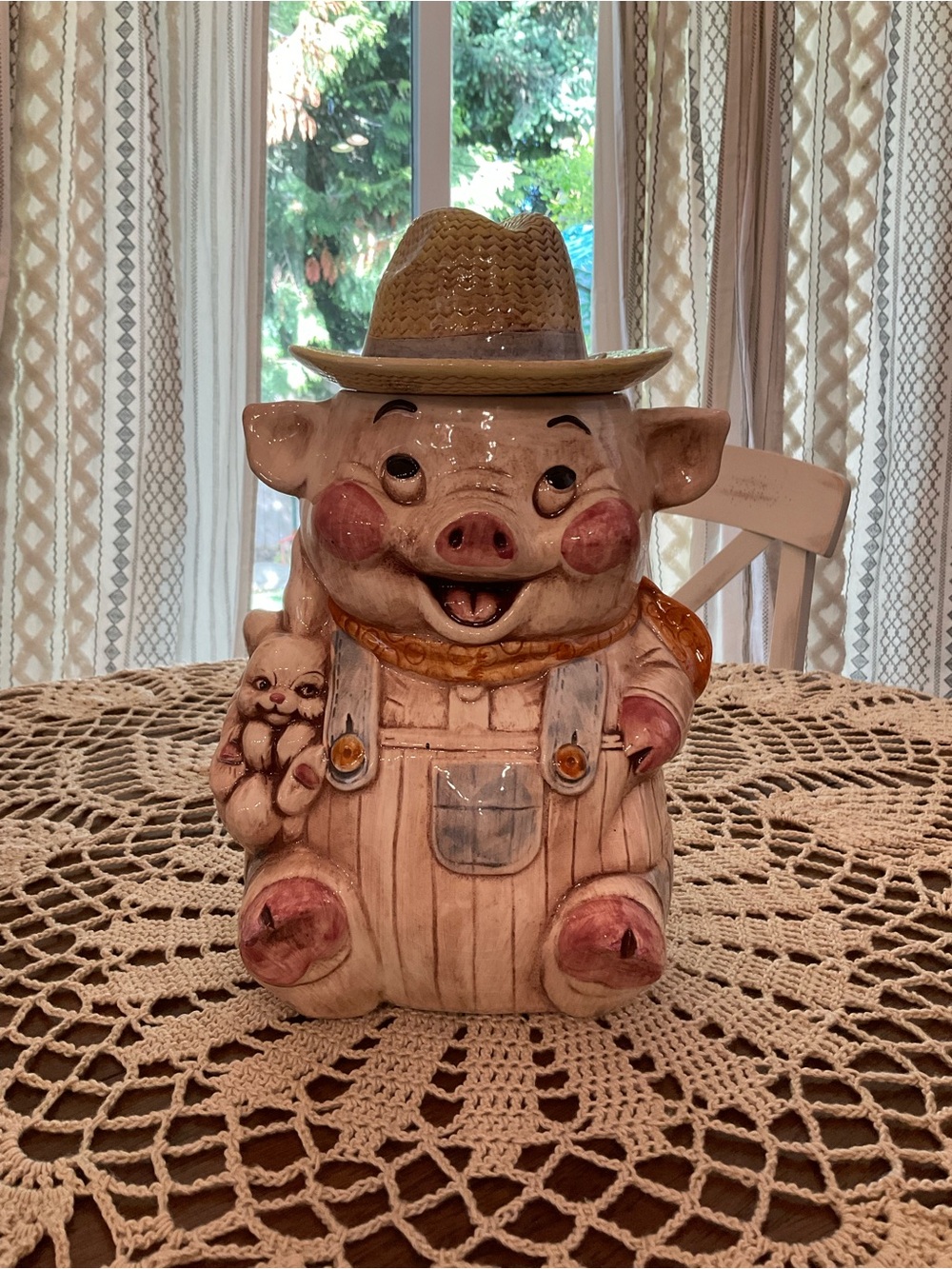 Vintage Treasure Craft USA Farmer Pig Cookie Jar